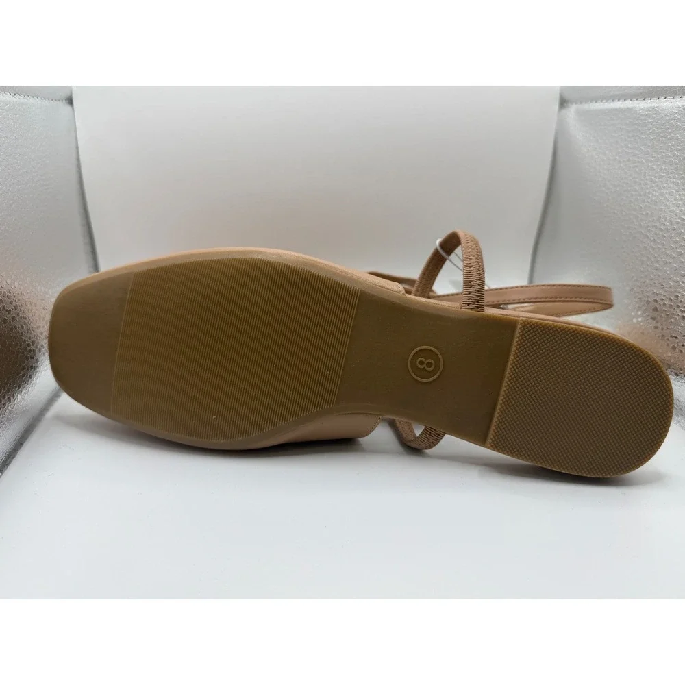A New Day Vada Tan Ballet Flats Square Toe Slingback Memory Foam Shoes Womens 8